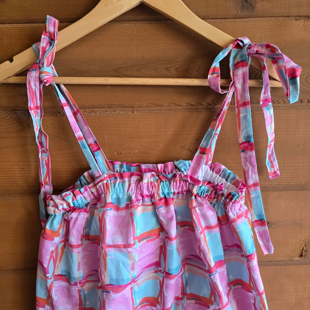 Brooke Wright Coco Tank Top Tuckernuck Blue Pink Bow Blouse XS/S Preppy Boho - Picture 5 of 6